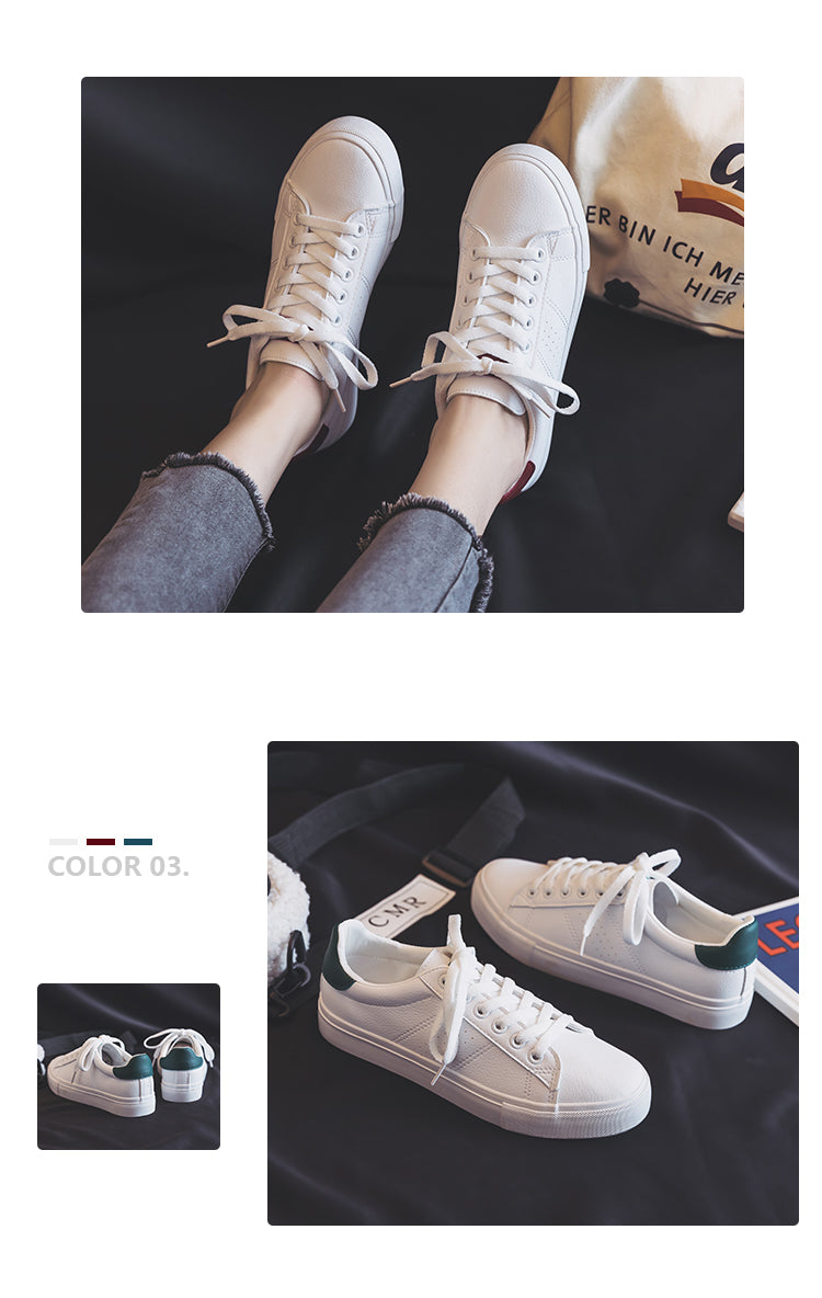 flowersverse Women&#39;s Shoes New Fashion Casual Platform Soild Leather Classic Cotton Women Vulcanize Shoes Casual Lace-up White Shoes Sneakers