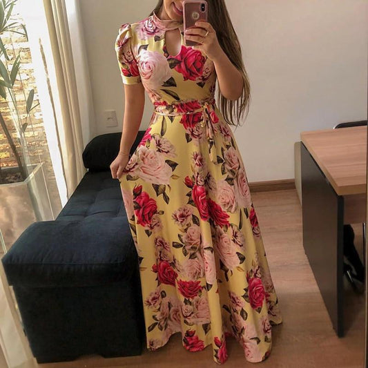 flowersverse 5XL plus size long dress Women floral print wrap dress Summer  tie waist flower maxi dresses Vintage vestidods robe femme