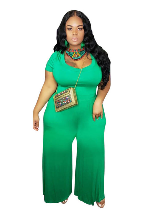 flowersverse Plus Size Short Sleeve Wide Leg Pant Jumpsuit