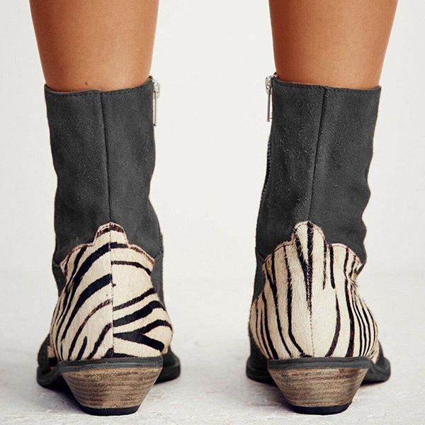 flowersverse Casual Pointed Toe Zebra-Striped Boots