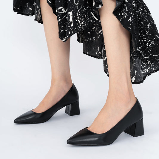 flowersverse Solid Color Pumps Chunky Heels