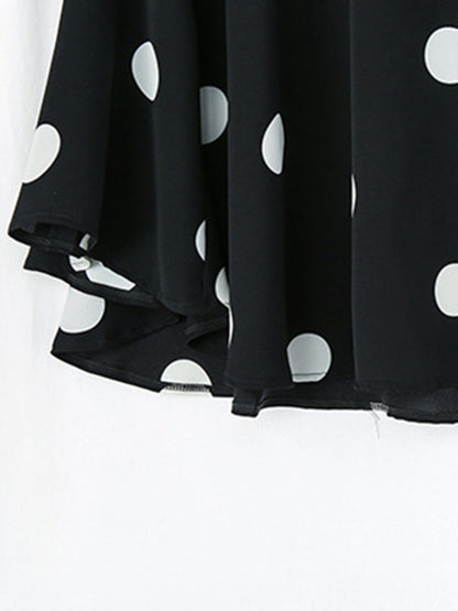 flowersverse Polka-Dot Batwing Sleeves High-Low Lapel Blouses&Shirts Tops