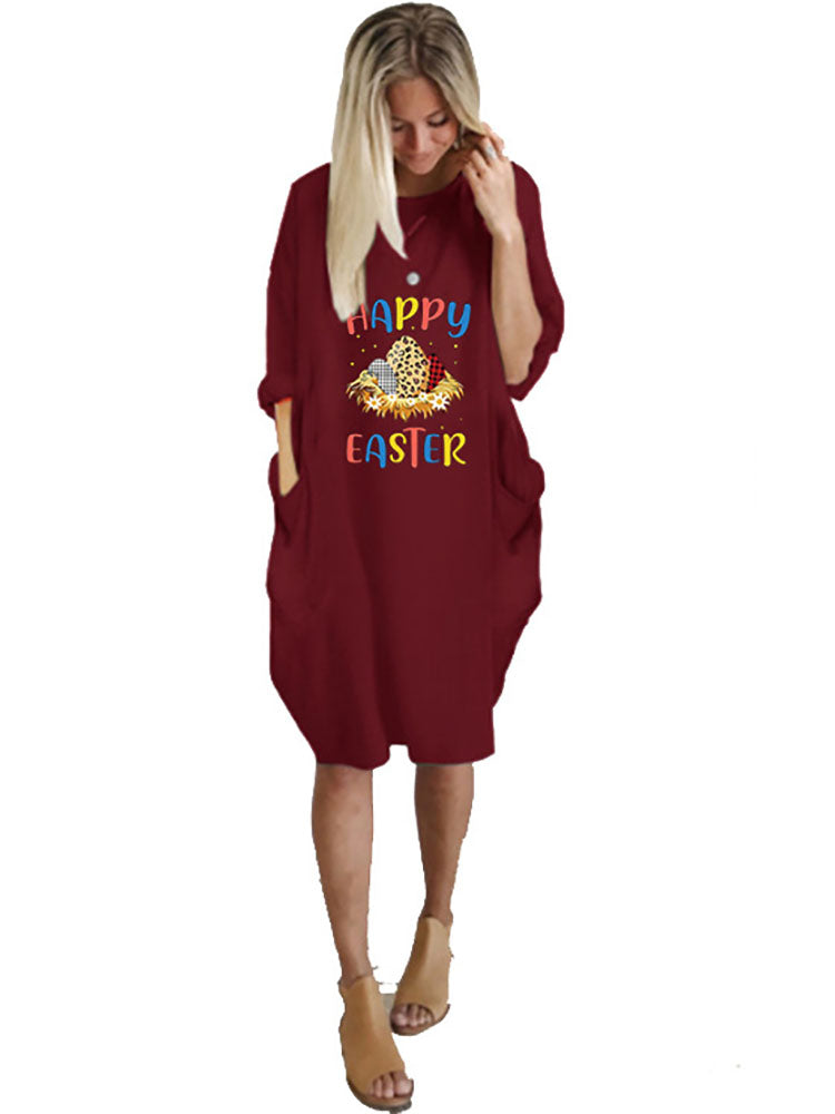 flowersverse Plus Size Easter Long Sleeves Rabbit Midi Dresses