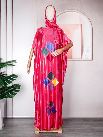 flowersverse Muslim Robe Africa Plus Size Women's Beaded Dress With Hijab