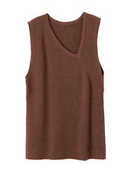 flowersverse Asymmetric Solid Color Sleeveless V-Neck Vest Top