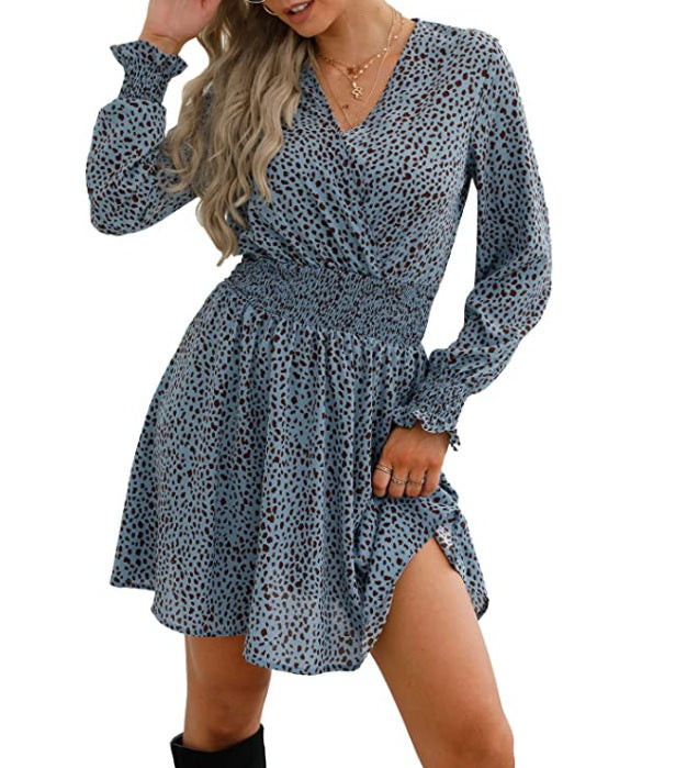 flowersverse Fashion V-Neck Print Wrap Casual Ladies Dress