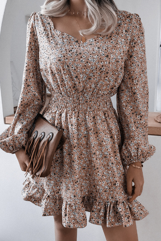 flowersverse Floral Chiffon Ruffle Lantern Sleeve Dress