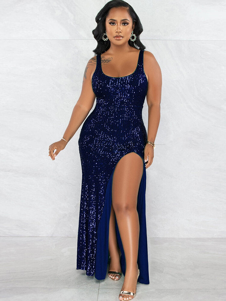 flowersverse Sequin Sleevelesss Split Bodycon Maxi Dresses