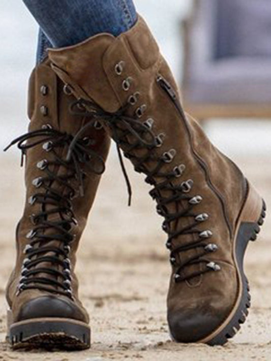 flowersverse Retro Suede Zipper Martin Combat Boots