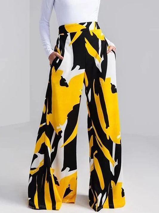 flowersverse Urban High-Waisted Contrast Color Printed Wide Leg Pants