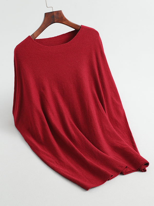 flowersverse Solid Color Half Sleeves Loose Off-The-Shoulder Sweater Tops Pullovers Knitwear