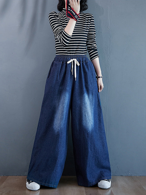 flowersverse Loose Wide-Leg Drawstring Jean Pants