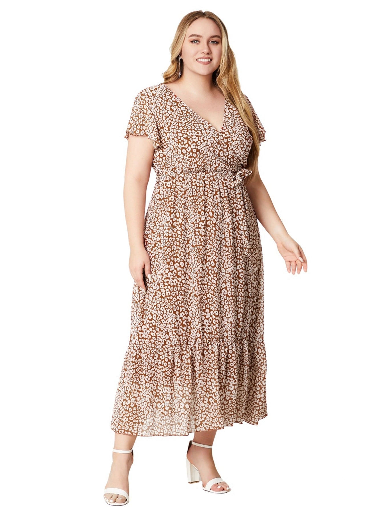 flowersverse Women's Summer Plus Size V-Neck Dress