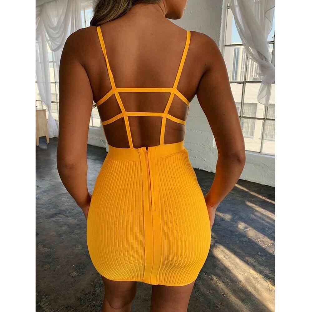 flowersverse Women Sexy Summer Bandage Bodycon Strappy Dress Ladies Summer Boho Backless Stretchy Package Hip Slim Sundress