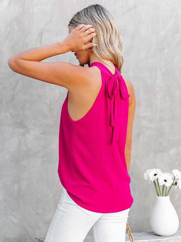 flowersverse Stylish Selection Loose Solid Color Halter-Neck Vest Top