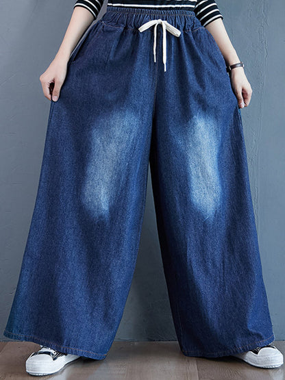 flowersverse Loose Wide-Leg Drawstring Jean Pants