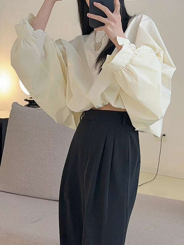 flowersverse Elasticity Solid Color Batwing Sleeves Loose Round-Neck Blouses&Shirts Tops