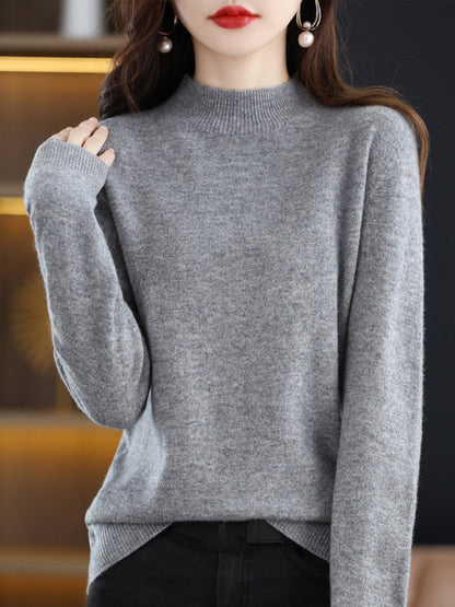 flowersverse Casual Long Sleeves Solid Color Half Turtleneck Sweater Tops