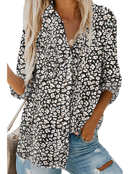 flowersverse Buttoned Pockets Printed High-Low Long Sleeves Lapel Blouses&Shirts Tops