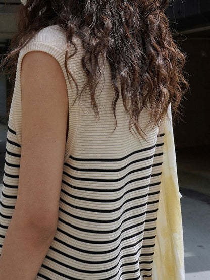 flowersverse Striped Loose Sleeveless Round-neck Vest Top