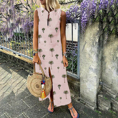 flowersverse Women Boho Long Maxi Dress Fashion Ladies Sleeveless Summer Beach Floral Dress Casual Holiday Dresses Sundress