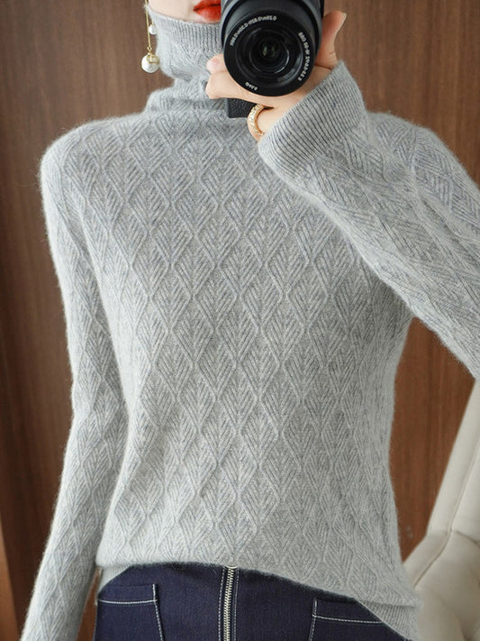 flowersverse Solid Color Long Sleeves High-Neck Sweater Tops