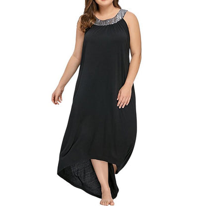 flowersverse Women's Plus Size Casual Dress Swing Dress Solid Color Long Dress Maxi Dress Sleeveless Asymmetric Crew Neck Fashion Party Black Red Fall Spring XL XXL 3XL