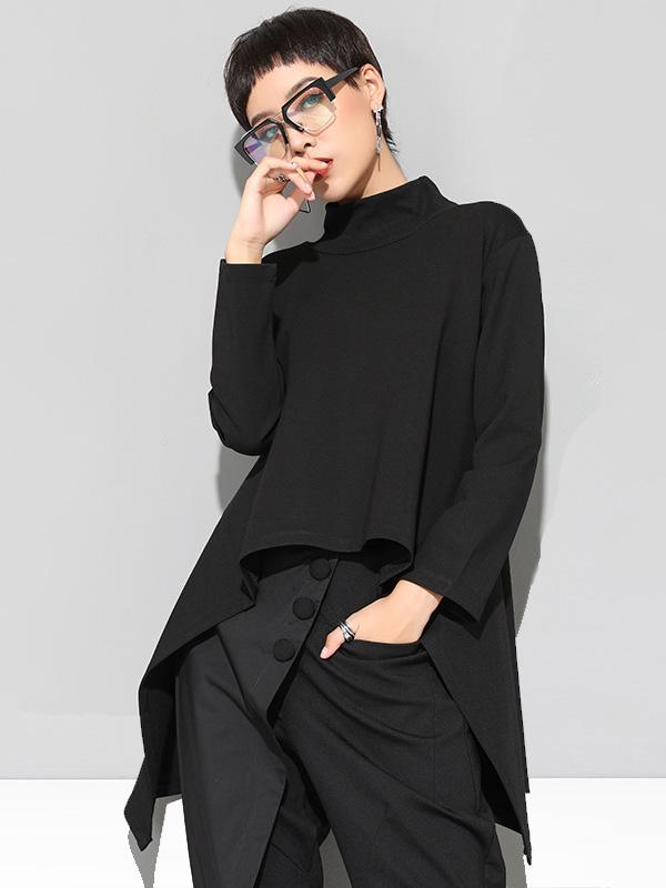 flowersverse Black Zipper Long Sleeves Swallow-Tailed T-Shirt