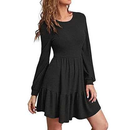 flowersverse Women's Casual Dress Sheath Dress Semi Formal Dress Plain Ruffle Crew Neck Mini Dress Basic Outdoor Daily Long Sleeve Regular Fit Black Red Light Brown Fall Spring S M L XL XXL