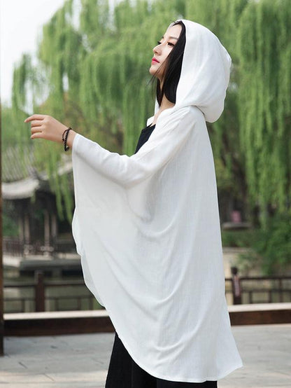 flowersverse Simple Solid Loose Batwing Sleeve Hood Cape