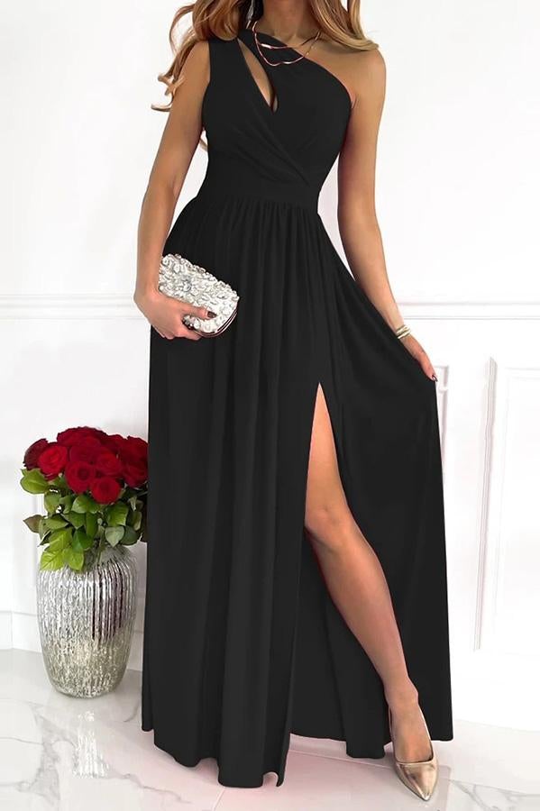 flowersverse Novella Solid One Shoulder Party/Elegant Maxi Dress