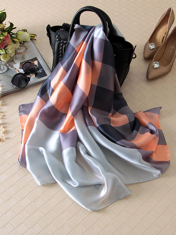 flowersverse Stylish Plaid Silk Imitation Shawl&Scarf