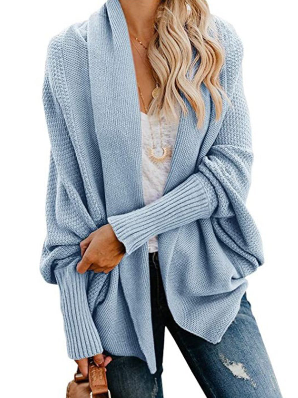 flowersverse Casual Batwing Sleeves Loose Solid Color Cardigan Tops