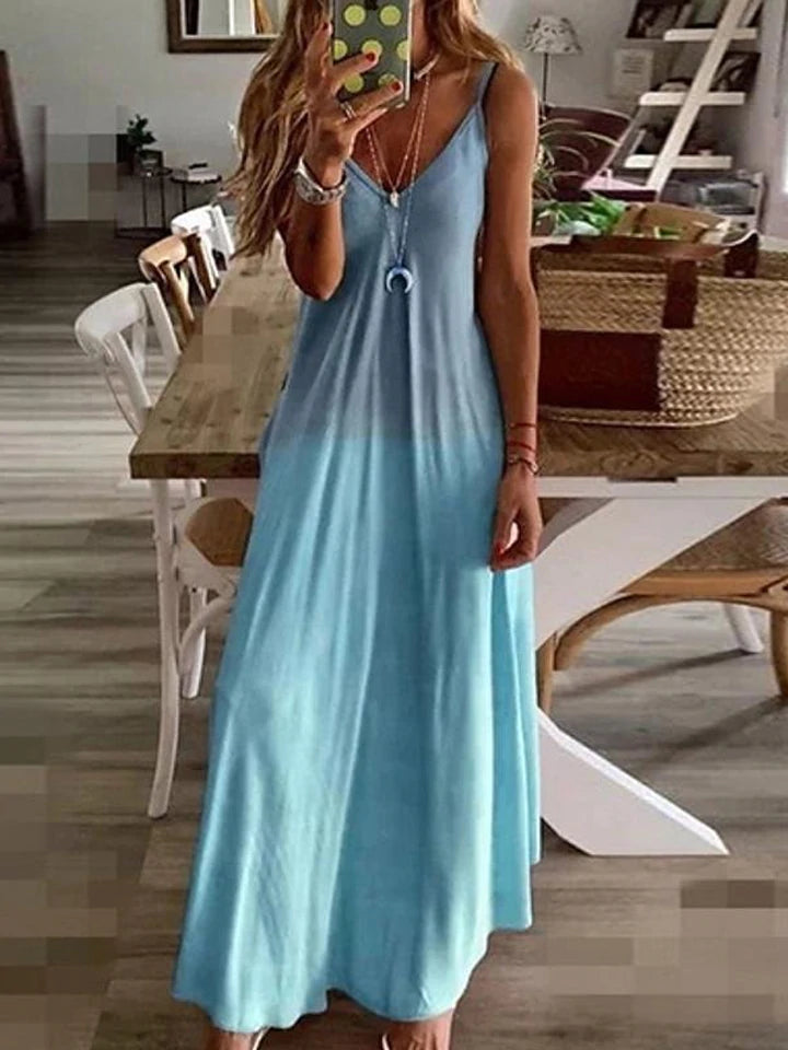 flowersverse Women's Strap Dress Maxi Long Dress Sleeveless Color Gradient Summer Plus Size Hot Blue Yellow Blushing Pink Gray