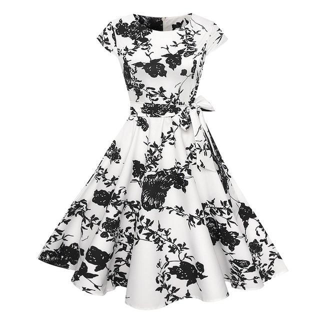 flowersverse Women Summer Floral Dress Vintage Casual Elegant Print O Neck Party Dresses