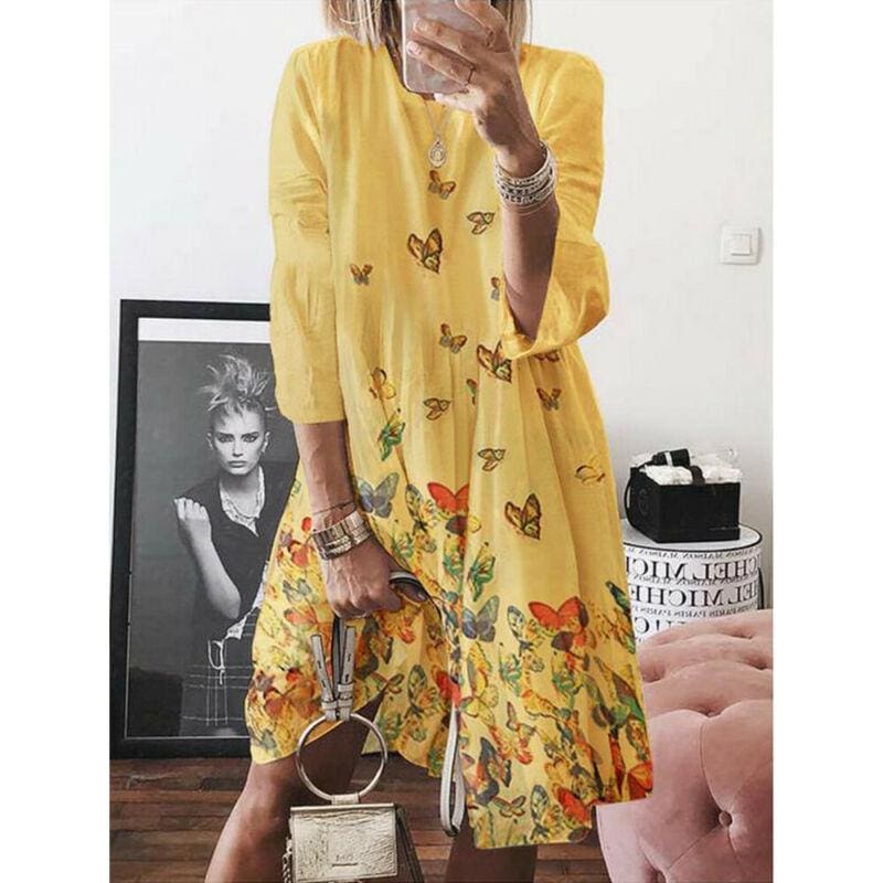 flowersverse Women Holiday Autumn Long Sleeve A-Line Ladies Casual Maxi Dress Summer Boho Beach Dress Sundress