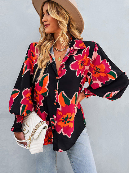 flowersverse Casual Loose Floral Blouses&Shirts Tops