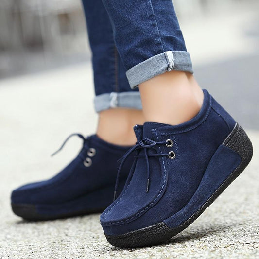 flowersverse Women Flats Platform Loafers Creepers Lace Up Driving Moccasins Casual Shoes