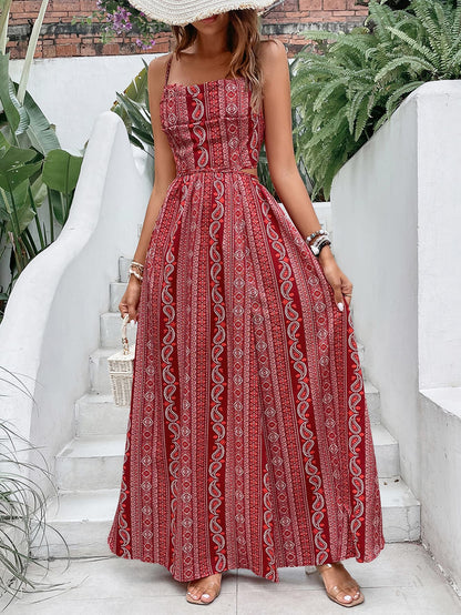 flowersverse Classic Chic Floral Paisley Printed Sweetheart Neck Split Maxi Dress