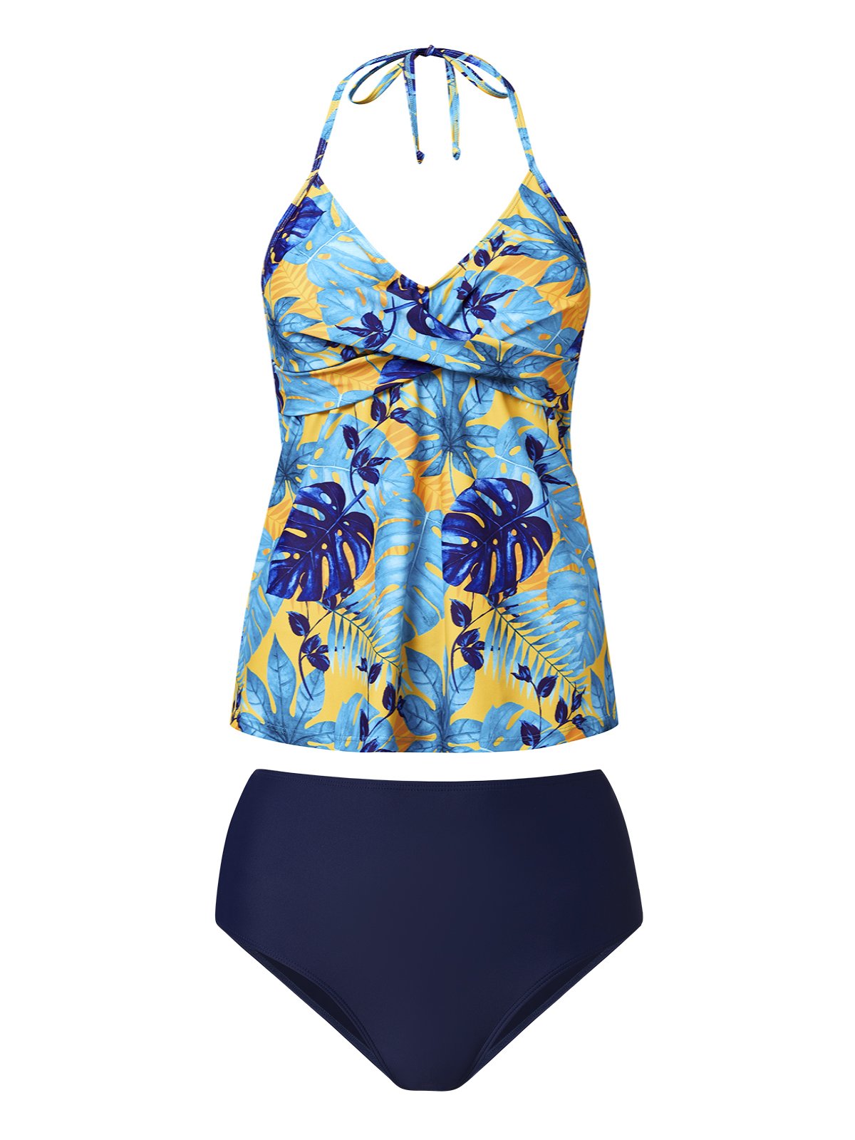 flowersverse Casual Floral Printing  Halter Tankinis Two-Piece Set