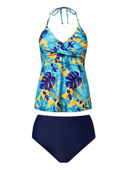 flowersverse Casual Floral Printing  Halter Tankinis Two-Piece Set