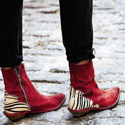 flowersverse Casual Pointed Toe Zebra-Striped Boots