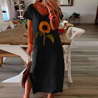 flowersverse Women's Plus Size Casual Dress Floral Crew Neck Print Short Sleeve Spring Summer Casual Maxi long Dress Daily Holiday Dress