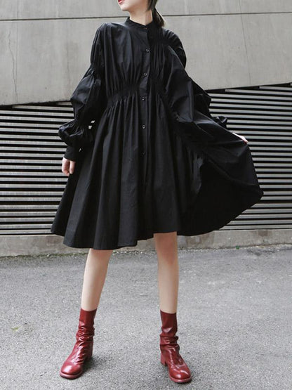 flowersverse Loose Original Designed Irregular Puff Shirt Dress