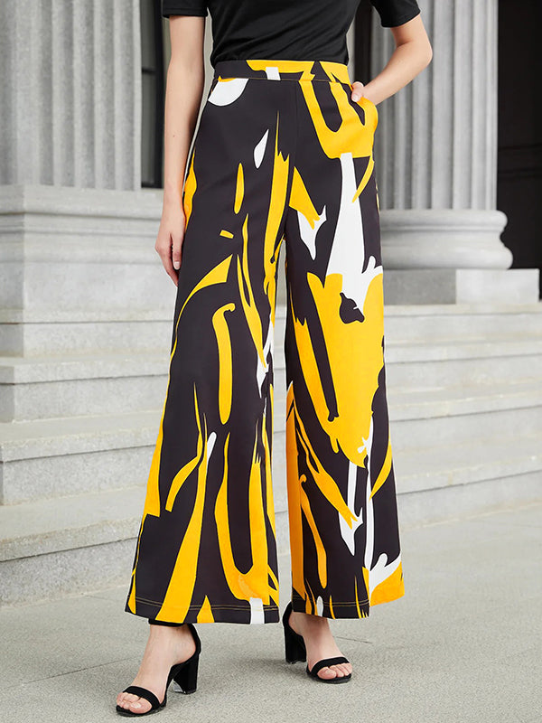 flowersverse Urban High-Waisted Contrast Color Printed Wide Leg Pants