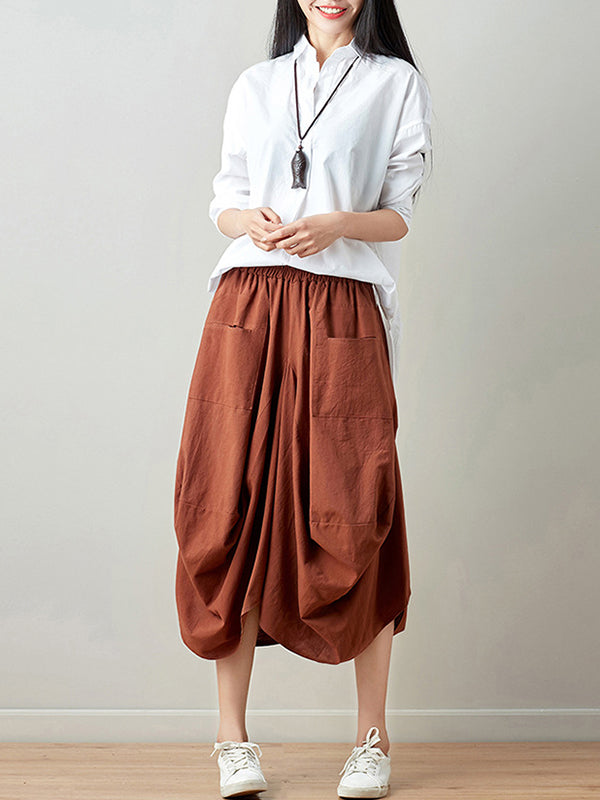 flowersverse Artistic Retro Ramie Cotton 6 Colors Loose Irregular Elasticity Skirt