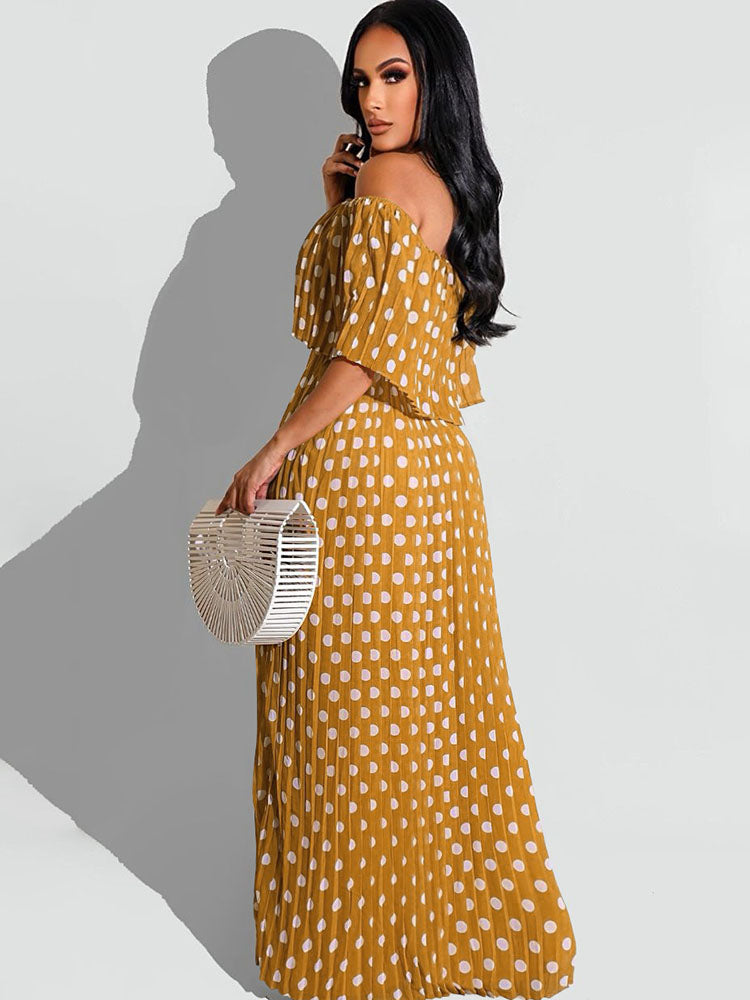 flowersverse Chiffon Off Shoulder Polka Dot Maxi Dresses