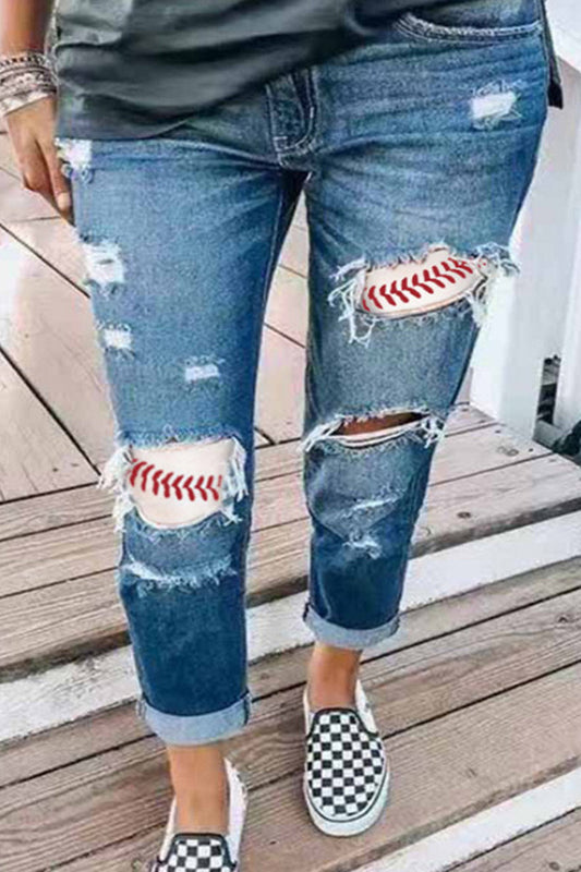 flowersverse Hole Distressed Plus Size Denim Pants