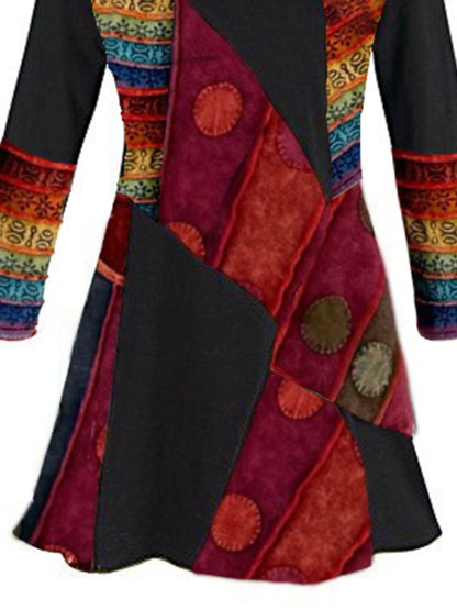 flowersverse Boho Abstract Spring Polyester A-line Daily Statement Long sleeve Loose Dress for Women