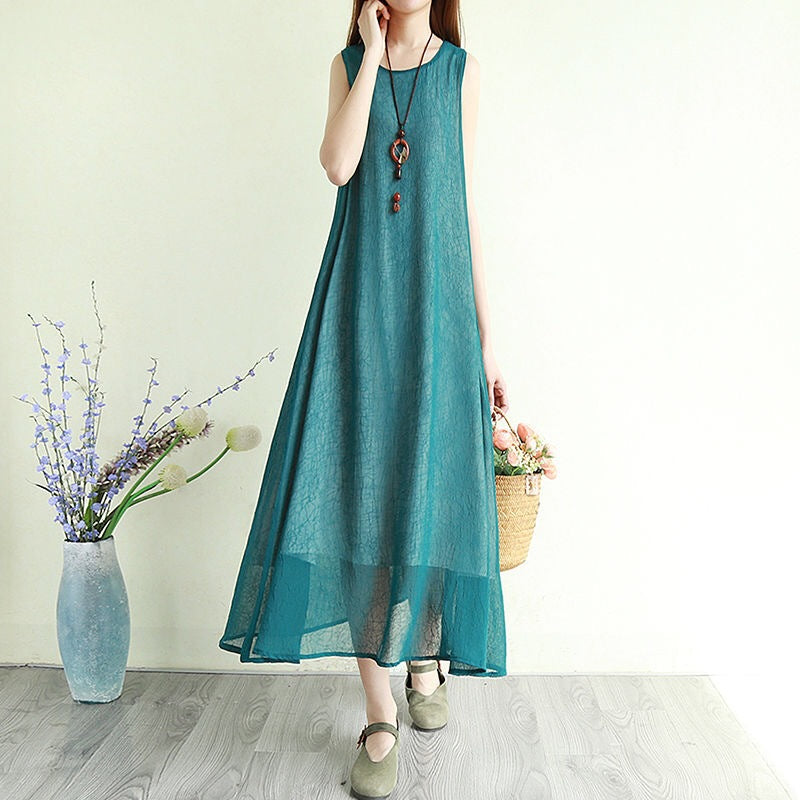 flowersverse Long Chiffon Temperament Dress With Vest